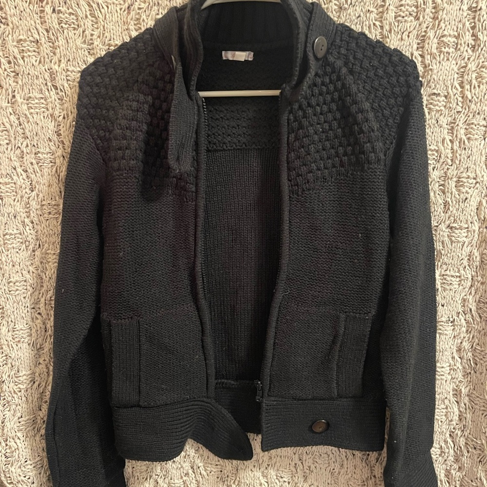 Lux Black Knit Zip-Up Cardigan Sweater